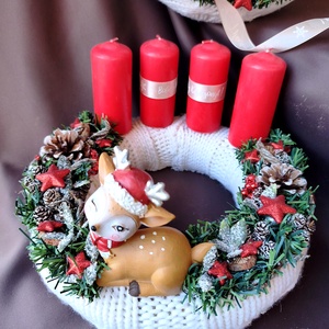 Egyedi Kézműves őzikés adventi koszorú és ajtókopogtató szettben - karácsony - adventi díszek - adventi koszorú - Meska.hu