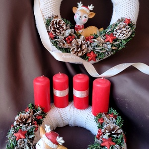 Egyedi Kézműves őzikés adventi koszorú és ajtókopogtató szettben - Meska.hu