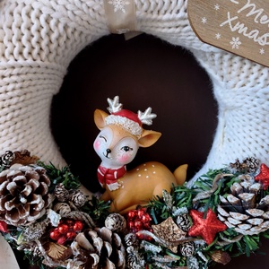 Egyedi Kézműves őzikés adventi koszorú és ajtókopogtató szettben - karácsony - adventi díszek - adventi koszorú - Meska.hu