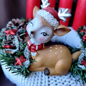 Egyedi Kézműves őzikés adventi koszorú és ajtókopogtató szettben - karácsony - adventi díszek - adventi koszorú - Meska.hu