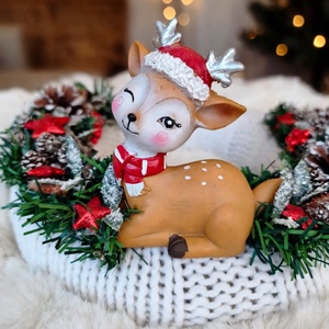 Egyedi Kézműves őzikés adventi koszorú és ajtókopogtató szettben, Karácsony, Adventi díszek, Adventi koszorú, Virágkötés, MESKA