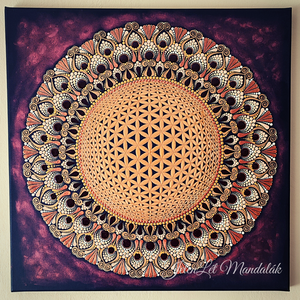 3D-s Élet Virága egyedi kézzel festett 60x60 cm-es pontozott mandala akril vászonkép, spirituális ajándék, Otthon & Életmód, Dekoráció, Spiritualitás, Mandala, Festészet, Festett tárgyak, MESKA