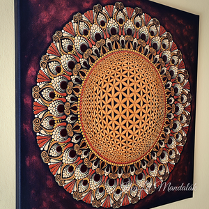 3D-s Élet Virága egyedi kézzel festett 60x60 cm-es pontozott mandala akril vászonkép, spirituális ajándék - otthon & életmód - dekoráció - spiritualitás - mandala - Meska.hu