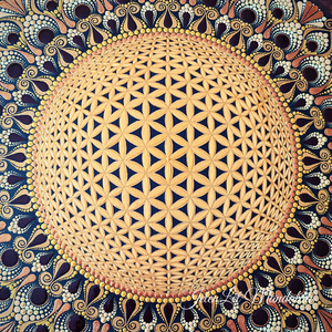 3D-s Élet Virága egyedi kézzel festett 60x60 cm-es pontozott mandala akril vászonkép, spirituális ajándék - otthon & életmód - dekoráció - spiritualitás - mandala - Meska.hu