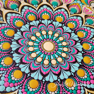 40x40 cm-es farostlemezre festett egyedi mandala vidám, élénk nyári színekben - otthon & életmód - dekoráció - spiritualitás - mandala - Meska.hu
