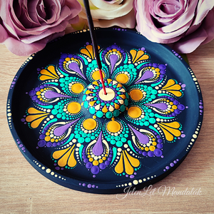 Kézzel készített mandala mintás füstölő tartó, Otthon & Életmód, Dekoráció, Spiritualitás, Füstölő és füstölőtartó, Festett tárgyak, Gipszöntés, MESKA