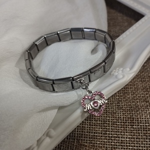 Ezüst Olasz Charms karkötő cirkón köves szív charmszal, Ékszer, Karkötő, Charm karkötő, Ékszerkészítés, MESKA