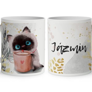 Kérd a neveddel - Kávézós cicus mintás bögre, Otthon & Életmód, Konyhafelszerelés, tálalás, Tálalás, Bögre & Csésze, , MESKA