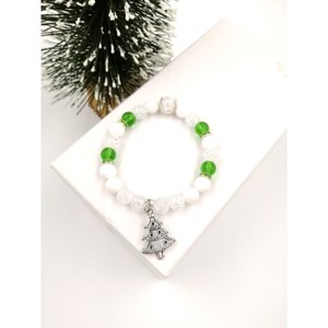 Karácsonyfa medálos ásványkarkötő, Ékszer, Karkötő, Gyöngyös karkötő, , MESKA