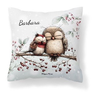 Névvel kérhető - Cuki téli baglyocskák mintás párna, Otthon & Életmód, Lakástextil, Párna & Párnahuzat, Díszpárna (belsővel együtt), , MESKA