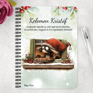 Személyre szabható - Cuki karácsonyi mosómaci és a süti mintás A6-os füzet - otthon & életmód - papír, írószer - jegyzetfüzet & napló - Meska.hu