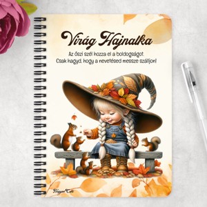 Személyre szabható - Őszi manó lány és a mókusok mintás A6-os füzet - otthon & életmód - papír, írószer - jegyzetfüzet & napló - Meska.hu