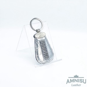 Ezüst krokkómintás csepp alakú swarovski köves bőr kulcstartó H1002OK - Meska.hu