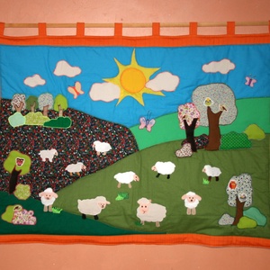 gyermekfalvédő patchwork technikával bárányos, Otthon & Lakás, Babaszoba, gyerekszoba, Falvédő gyerekszobába, Varrás, Patchwork, foltvarrás, Meska