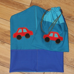 Jellel ellátott ovis zsák és tornazsák autó, Játék & Sport, Ovis felszerelés, Ovis szett (zsák és tornazsák), Varrás, Patchwork, foltvarrás, MESKA
