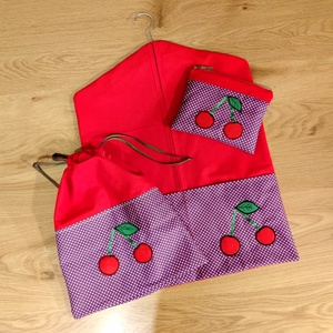 3 részes ovis szett cseresznye jellel, Játék & Sport, Ovis felszerelés, Ovis zsák, Varrás, Patchwork, foltvarrás, MESKA
