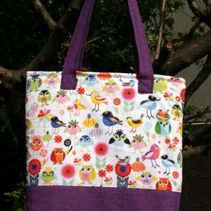Lila baglyos  madaras vászontáska rendelésre, Táska & Tok, Bevásárlás & Shopper táska, Shopper, textiltáska, szatyor, Varrás, Patchwork, foltvarrás, MESKA