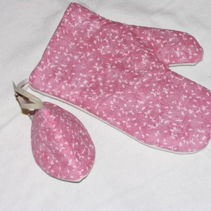 Rózsaszín mintás edényfigó kesztyű szett, Otthon & Életmód, Konyhafelszerelés, tálalás, Konyhai textil, Edényfogó & Edényfedő, Varrás, MESKA