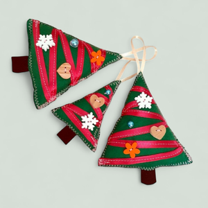 Zöld-magental 3 db-os Filc karácsonyfadísz , Karácsony, Karácsonyi lakásdekoráció, Karácsonyfadíszek, Varrás, MESKA