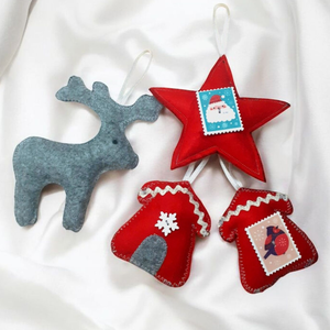 4db-os Filc  karácsonyfadísz Piros-szürke, Karácsony, Karácsonyi lakásdekoráció, Karácsonyfadíszek, Varrás, MESKA