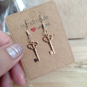 Rose gold kulcs kézműves fülbevaló, Ékszer, Fülbevaló, Lógó fülbevaló, Ékszerkészítés, MESKA