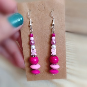 Pink Gyöngyös kézműves fülbevaló - ékszer - fülbevaló - lógó fülbevaló - Meska.hu