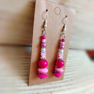 Pink Gyöngyös kézműves fülbevaló - ékszer - fülbevaló - lógó fülbevaló - Meska.hu