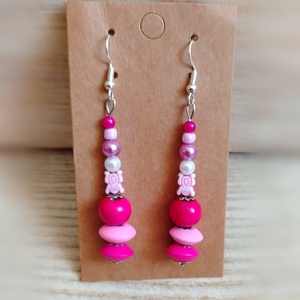 Pink Gyöngyös kézműves fülbevaló, Ékszer, Fülbevaló, Lógó fülbevaló, Ékszerkészítés, MESKA