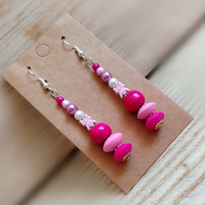 Pink Gyöngyös kézműves fülbevaló - ékszer - fülbevaló - lógó fülbevaló - Meska.hu