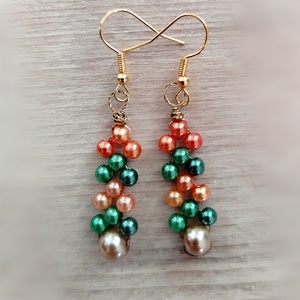 Zöld arany Gyöngyös  fülbevaló - ékszer - fülbevaló - lógó fülbevaló - Meska.hu