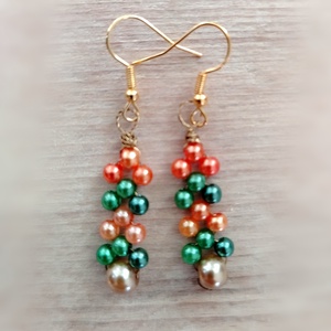 Zöld arany Gyöngyös  fülbevaló - ékszer - fülbevaló - lógó fülbevaló - Meska.hu