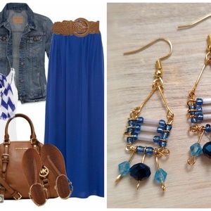 Kék arany Gyöngyös kézműves fülbevaló - ékszer - fülbevaló - csillár fülbevaló - Meska.hu