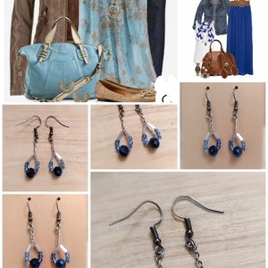 Kék arany Gyöngyös kézműves fülbevaló - ékszer - fülbevaló - lógó fülbevaló - Meska.hu