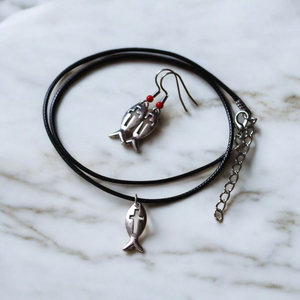 Keresztény halacska medál és  fülbevaló  szett - ékszer - ékszerszett - Meska.hu