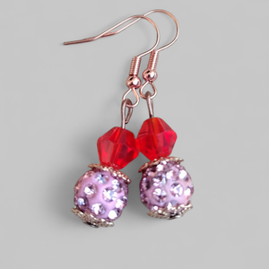 Piros pink rosegold Gyöngyös kézműves fülbevaló - ékszer - fülbevaló - lógó fülbevaló - Meska.hu