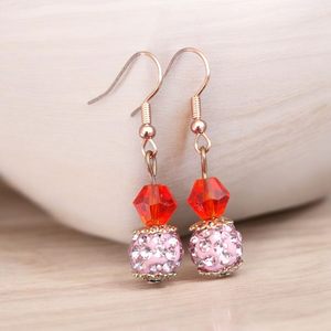 Narancs pink rosegold Gyöngyös kézműves fülbevaló, Ékszer, Fülbevaló, Lógó fülbevaló, Ékszerkészítés, MESKA