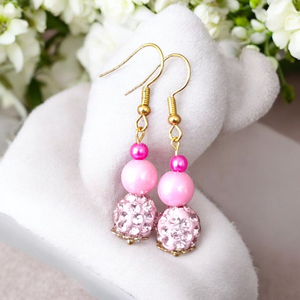 Rózsaszín pink rosegold Gyöngyös kézműves fülbevaló, Ékszer, Fülbevaló, Lógó fülbevaló, Ékszerkészítés, MESKA