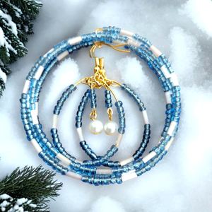 Kék elegancia memoria karkötő és fülbevaló szett, Ékszer, Karkötő, Memóriadrótos karkötő, Ékszerkészítés, MESKA