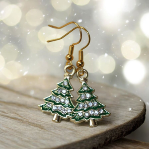 Csillogó Karácsonyfa fülbevaló - ékszer - fülbevaló - lógó csepp fülbevaló - Meska.hu