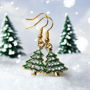 Csillogó Karácsonyfa fülbevaló - ékszer - fülbevaló - lógó csepp fülbevaló - Meska.hu