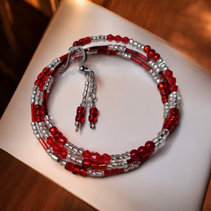 Piros gyöngyös memoria karkötő  - ékszer - karkötő - memóriadrótos karkötő - Meska.hu