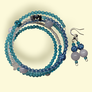 Kék elegancia memoria karkötő és fülbevaló szett - ékszer - karkötő - memóriadrótos karkötő - Meska.hu