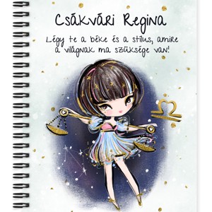 Személyre szabható - Barna hajú Csini Mérleg lány mintás A5-ös füzet, Otthon & Életmód, Papír, írószer, Jegyzetfüzet & Napló, , MESKA