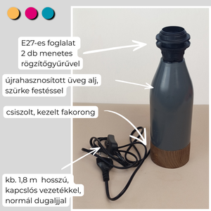 Sötétszürke - Újrahasznosított üveg asztali lámpaalj � E27 foglalattal - otthon & életmód - lámpa - asztali lámpa - Meska.hu