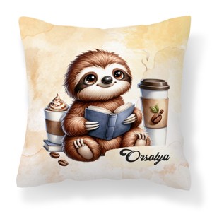 Névvel kérhető - Kávés lajhár és egy jó regény mintás párna, Otthon & Életmód, Lakástextil, Párna & Párnahuzat, Díszpárna (belsővel együtt), , MESKA