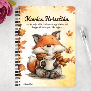 Személyre szabható - Cuki őszi kávézós róka mintás A5-ös füzet - otthon & életmód - papír, írószer - jegyzetfüzet & napló - Meska.hu