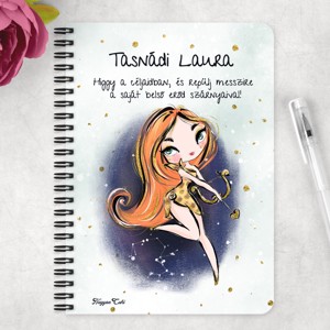 Személyre szabható - Vörös hajú Csini Nyilas lány mintás A5-ös füzet - otthon & életmód - papír, írószer - jegyzetfüzet & napló - Meska.hu