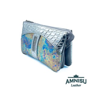 Ezüst krokkómintás - hologramos egyenes kristály köves női pénztárca G1002 -  - Meska.hu