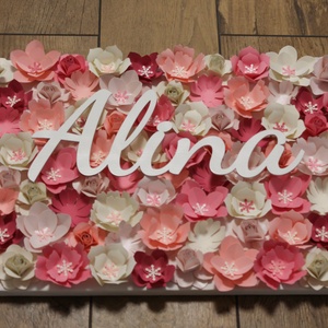 Papírvirág dekoráció, falikép, felirattal - otthon & életmód - dekoráció - fali és függő dekoráció - falra akasztható dekor - Meska.hu