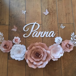 Papírvirág szett  - baba - mama - babaszoba dekoráció - gyerek névtábla - Meska.hu